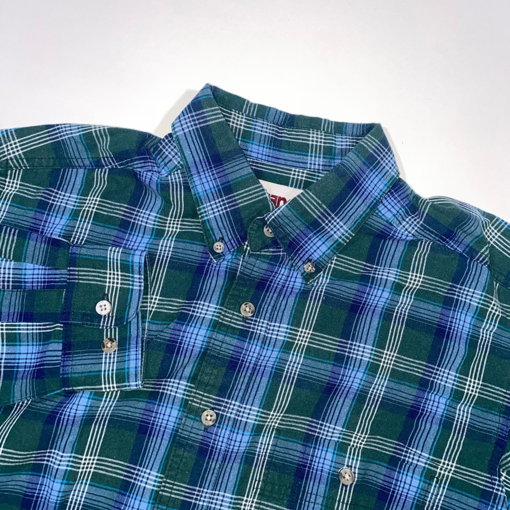 Wrangler Rugged Wear Plaid Button Down Shirt Long Sleeve Men‎ M Green Blue